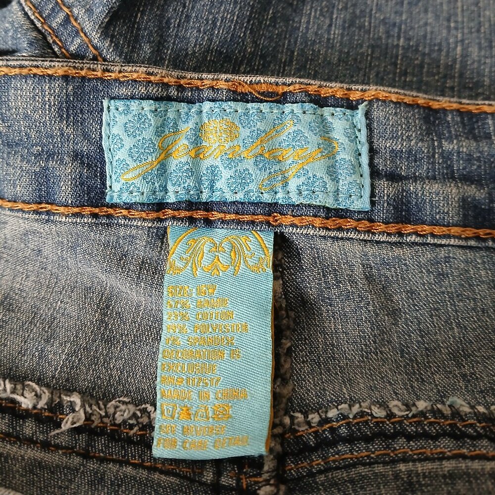 JeanBay Jeans Plus Size 16 W Capri Blue Ramie Denim Embroidered Vintage Y2K - Picture 8 of 9